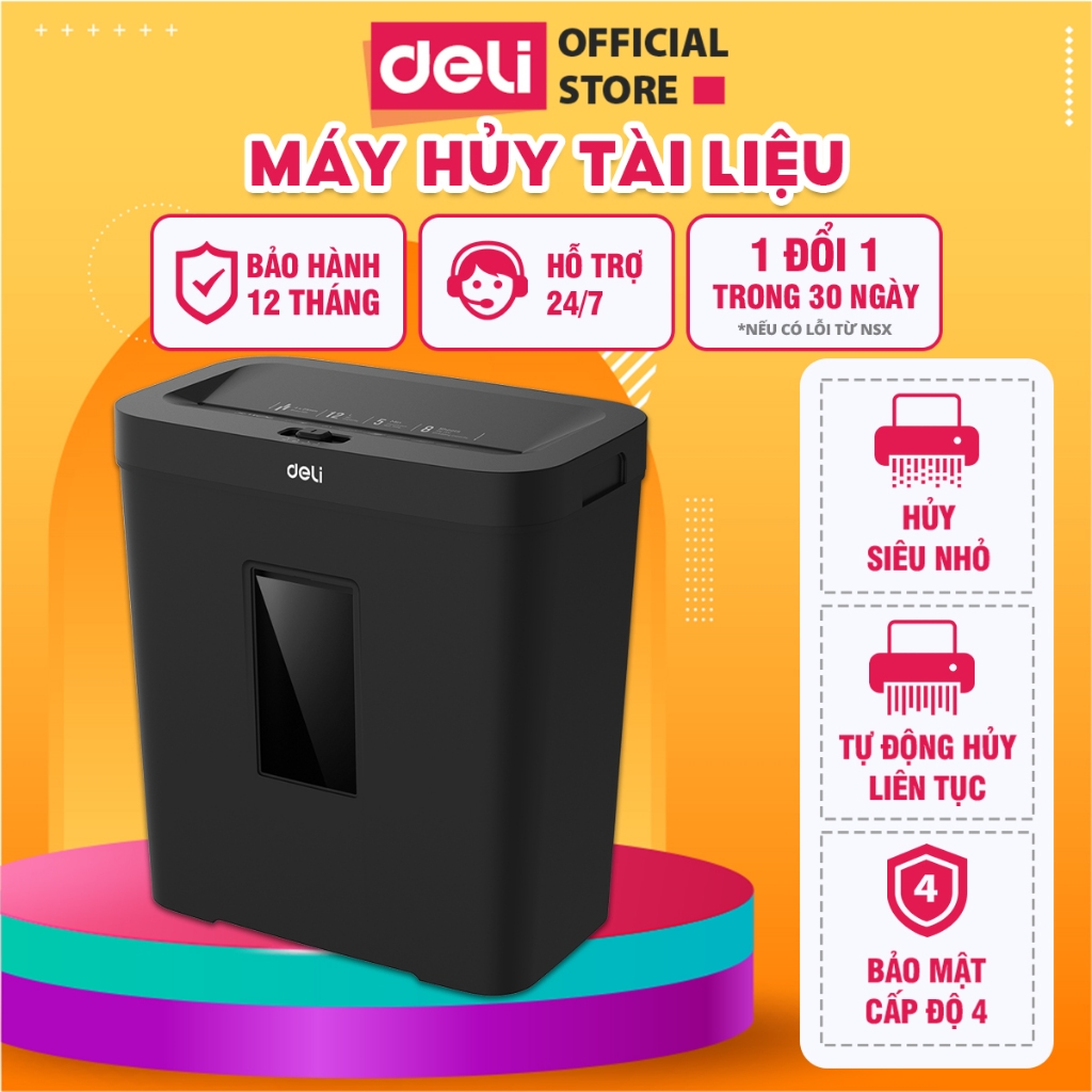 Máy Hủy Tài Liệu Deli Cao Cấp, Máy Băm Giấy Card CD Bảo Mật Thông Tin Tài Liệu Giấy Tờ Cho Văn Phòng