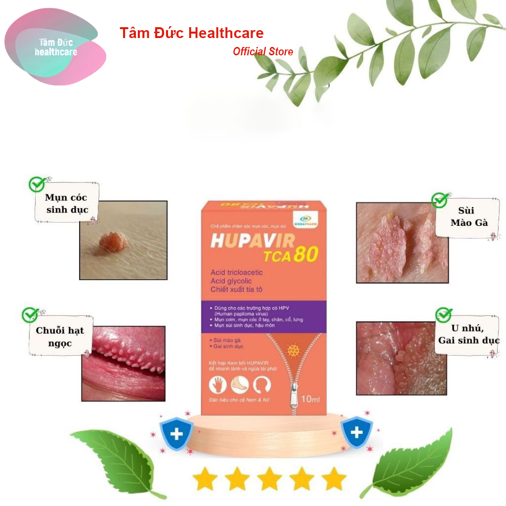 Dung Dịch Chấm Sùi Mào Gà HUPAVIR TCA 80 -  HUPAVIR TCA 50 Hỗ Trợ Giảm Mụn Cơm, Mụn Cóc Cho Nam Nữ- Lọ 10ml
