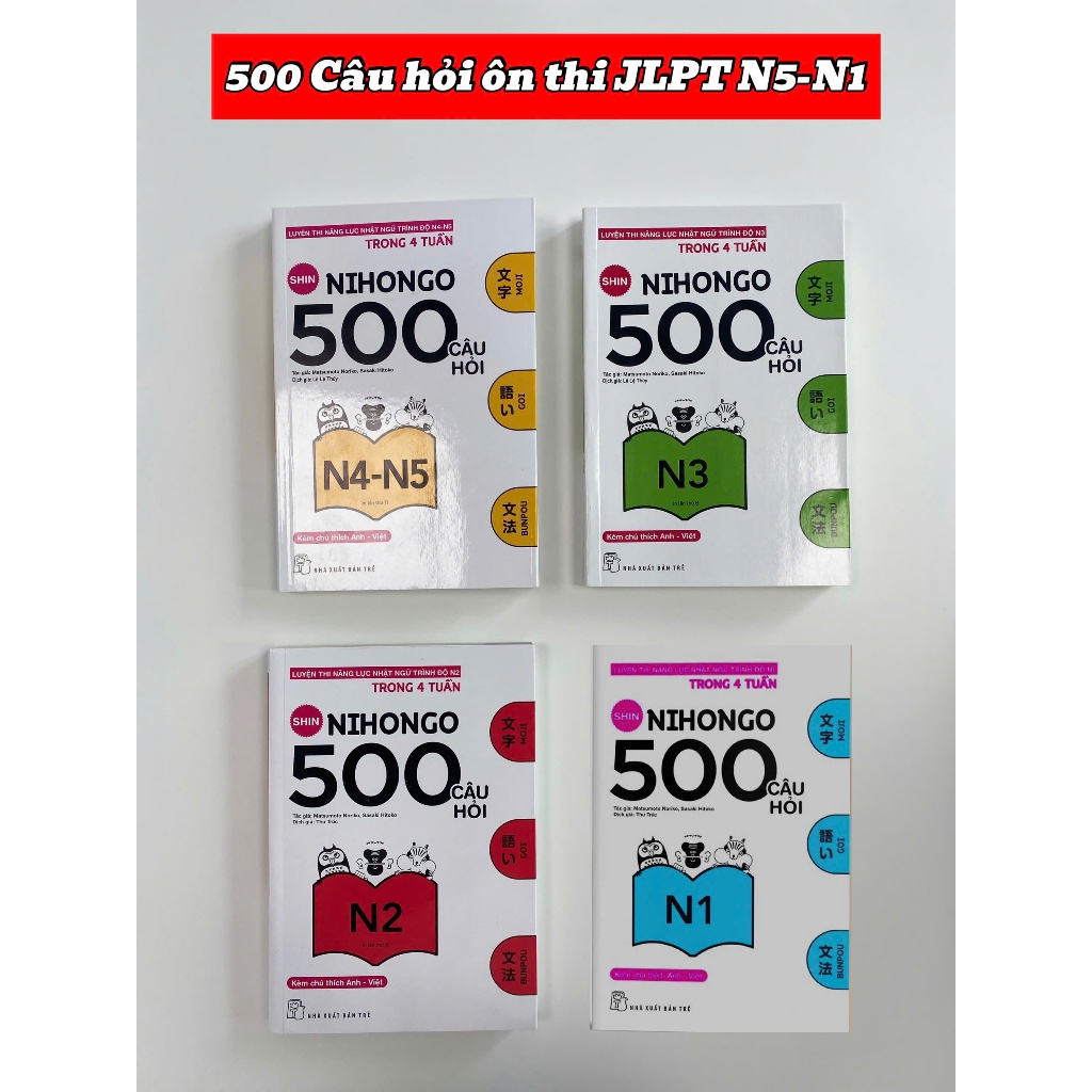 Sách - Combo 500 Câu Hỏi Luyện Thi Năng Lực - Trình Độ N5 - N1 ( Kèm chú thích Tiếng Việt)