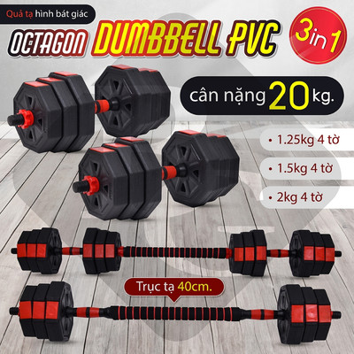 BG-Bộ tạ đa năng  Q308_20KG cao cấp,đa năng thiết kế miếng  tạ hình BÁT GIÁC