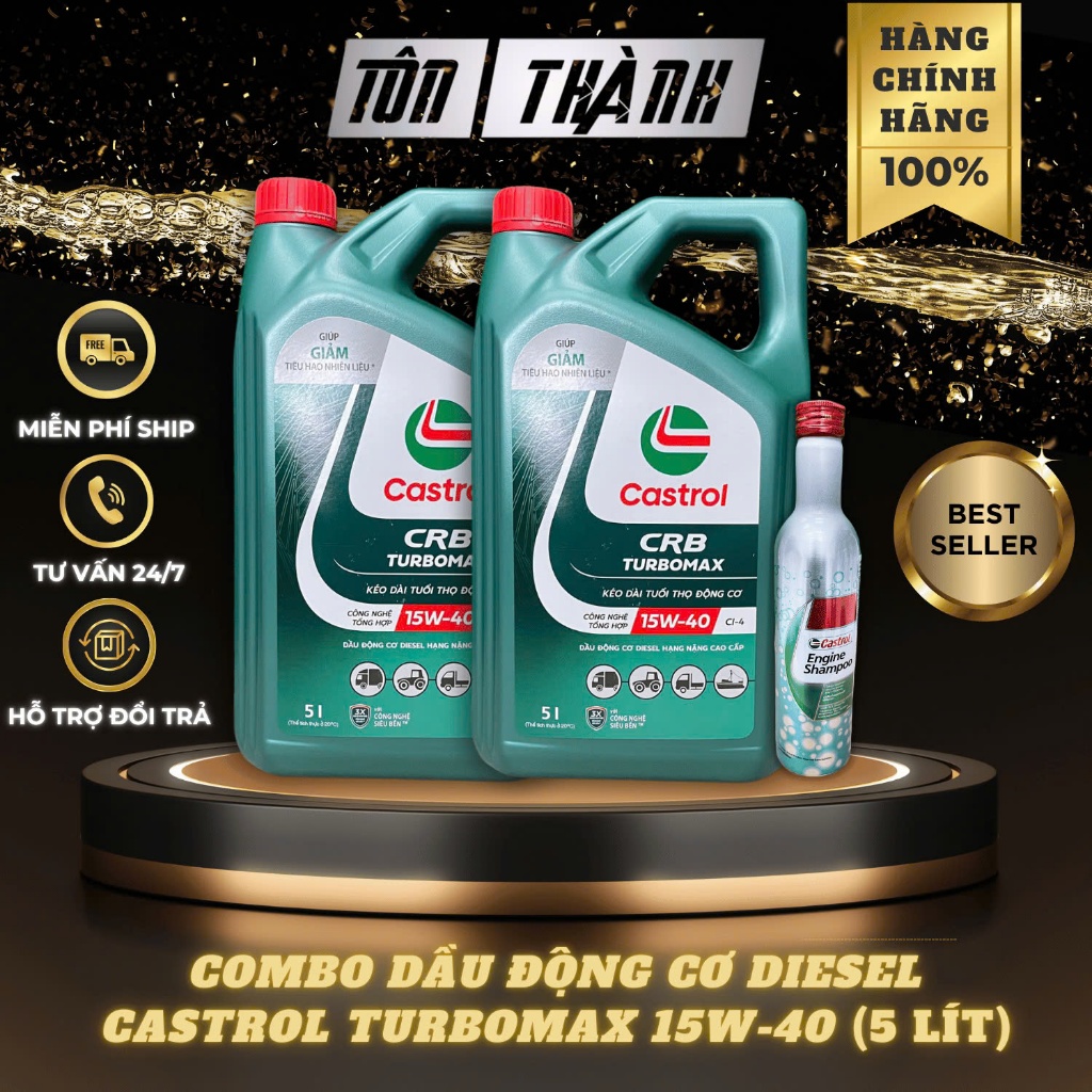 [ Combo bảo dưỡng ] 2 Bình Dầu động cơ Castrol CRB Turbomax 15W40 (5 lít) + Súc động cơ Castrol