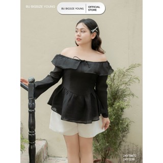 Áo peplum trễ vai bản bèo ngực tay loe BIGSIZE (55kg đến 95kg) – 24YSM72 - [BU Bigsize Young]