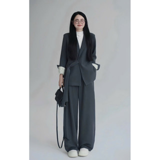 [Hoả tốc HCM] Set vest nữ tổng tài áo cột eo đắp chéo, quần ống rộng đi chơi đi tiệc cực sang