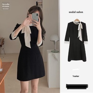 (ORDER) Váy MORAN tay lỡ màu đen cổ phố voan thắt nơ màu trắng tiểu thư nhẹ nhàng công sở