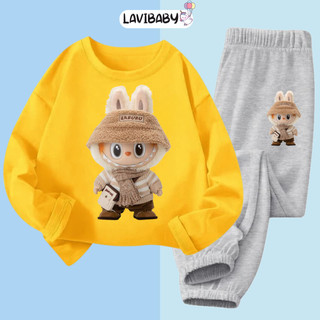  Đồ bộ thu đông Labubu cho bé Lavibaby Quần áo dài tay cho bé chất thun cotton Mềm mịn Thoáng mát 