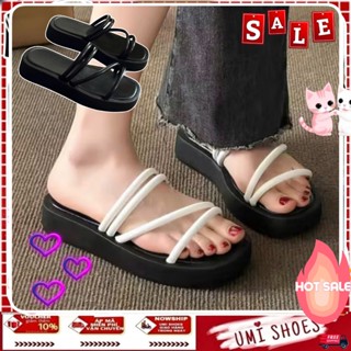 Dép Nữ PUCHEO Quai Da Chéo Đế Bằng cao 2cm Màu Đen Trắng Thời Trang Cá Tinh Đẹp Đi Chơi Chống Nước