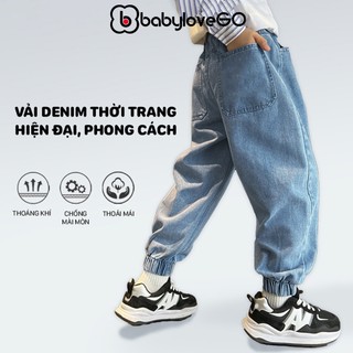  Quần bò jeans cho bé trai BabyloveGO quần dài cho bé dáng jogger chun gấu vải denim mềm nhẹ an toàn 