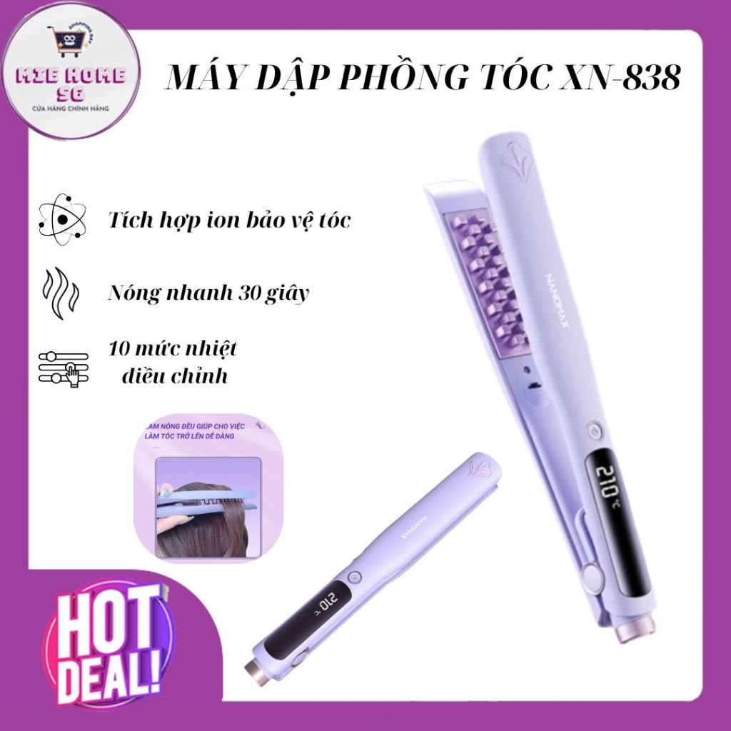 Máy Uốn Tóc Dập Xù XN-838, Bấm Phồng Chân Tóc, Tích Hợp Ion Bảo Vệ, Màn Hình LED Hiển Thị