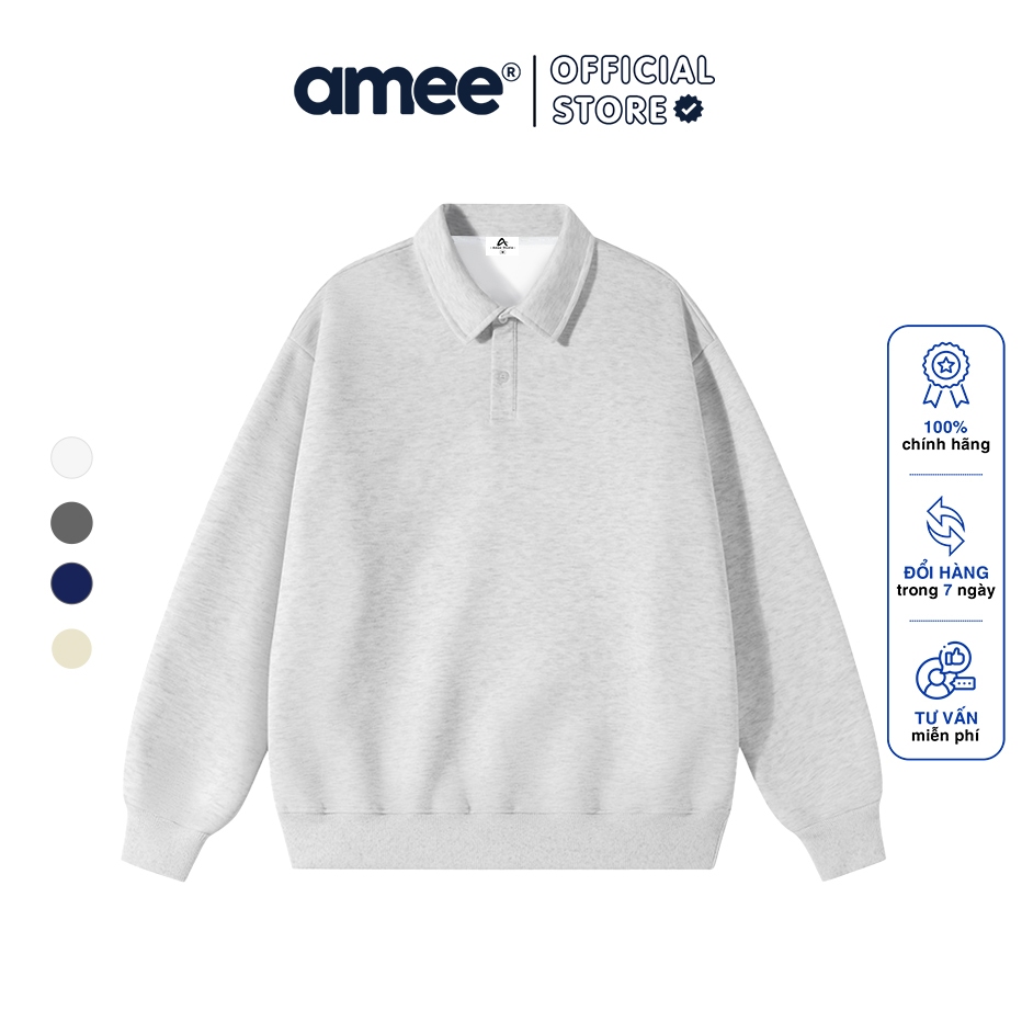 Áo Sweater Polo Local Brand Amee Studio Basic - Nỉ 2 Da 100% Cotton Unisex Nam Nữ