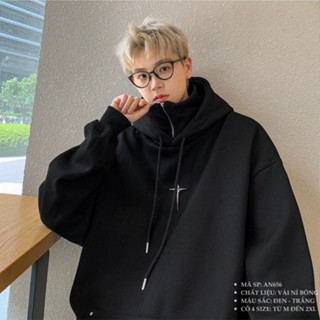 Áo hoodie nam nữ cổ cao dáng rộng phối khóa kéo thời trang kiểu Ninja, áo nỉ hoodie Retro Mỹ, áo khoác hoodie hot 2024