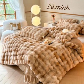 bộ chăn ga gối lông hồ ly mềm mịn cao cấp