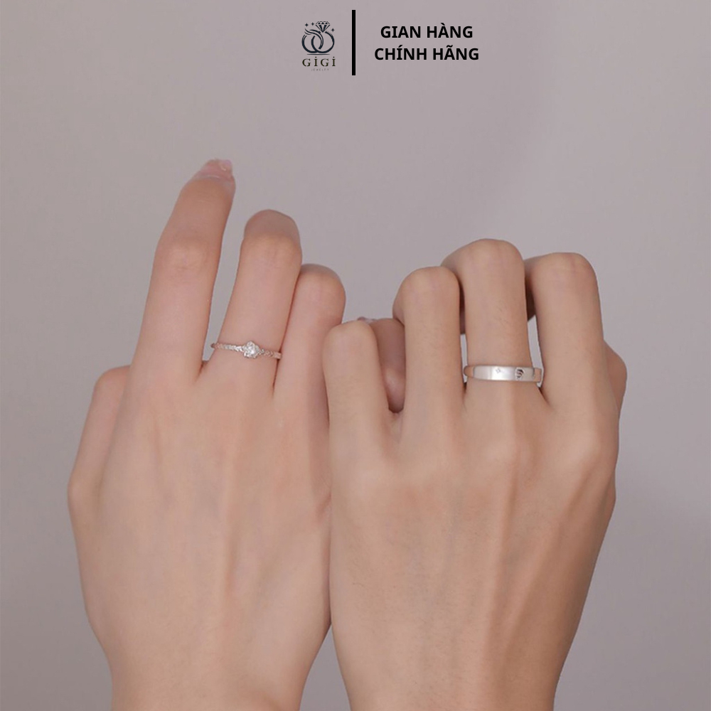 Nhẫn đôi bạc S925 nam nữ khắc hình hoàng tử và hoa hồng, điều chỉnh được size Gigi Jewelry NDD009