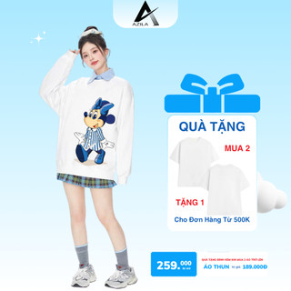 Áo Sweater Mickey Nơ Xanh Form Rộng Chất Liệu Nỉ Chân Cua Premium Unisex Thời Trang AZILA - SWT46