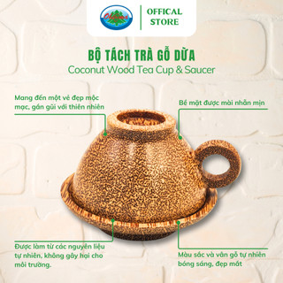 Bộ Tách Trà Gỗ Dừa Ohiama Coconut Wood Tea Cup and Saucer - Qùa tặng Trang Trí Thủ Công Mỹ Nghệ, Tết
