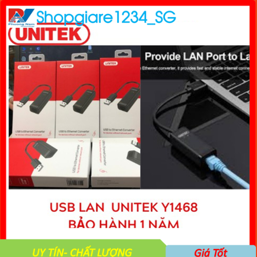 USB Ra Lan UNITEK Y1468 .Cáp USB 2.0 -> LAN UNITEK (Y-1468)- Chính Hãng 100%, Bảo Hành 12 Tháng - 1 