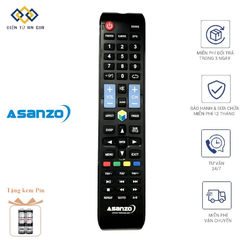 REMOTE ĐIỀU KHIỂN TIVI ASANZO-7 SMART KIỂU 1BH 6 tháng-tặng kèm pin