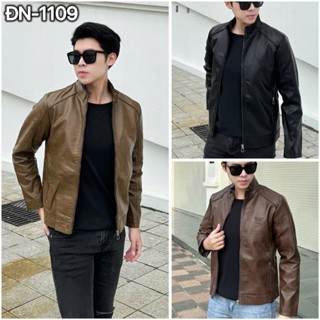 Áo khoác da Nam cổ Tàu , cổ đứng 100% Da bò Thật (G.C) , Áo khoác da trơn  không bong tróc