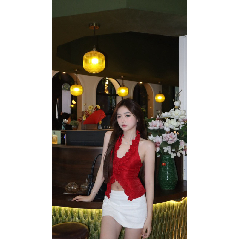 LIBEROSIS - Áo cổ yếm bèo buộc nơ sau slay SYLIN TOP | BigBuy360 - bigbuy360.vn