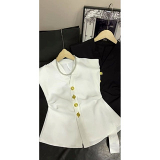 Áo gile nữ, áo vest cổ tim phối khuy vàng loại đẹp dày mã K68