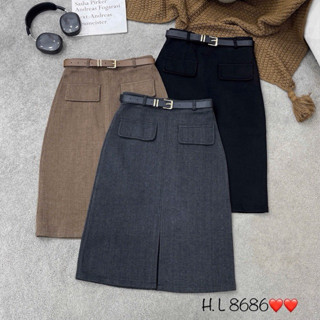 CHÂN VÁY DẠ KÈM ĐAI TÚI NẮP XẺ SAU HÀNG QC MS258685