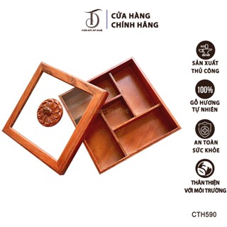 Khay Hộp HAHANCO [CTH590] Đựng Bánh Kẹo Mứt Tết Gỗ Hương Nắp Kính Vuông Sắp Xếp Nhà Cửa Trang Nhã