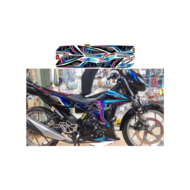 decal dán xe satria f150 mẫu xanh hồng đen f150 hot