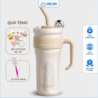 Ly giữ nhiệt cao cấp Believe Me 1250ml inox 316 , cốc giữ nhiệt COOLBOX có ống hút size lớn 1200ml