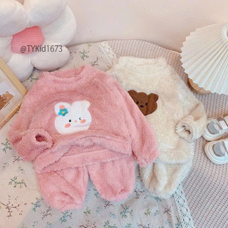  Bộ lông cho bé gái bé trai hình thỏ gấu dễ thương đồ bộ dài tay thu đông cho bé 