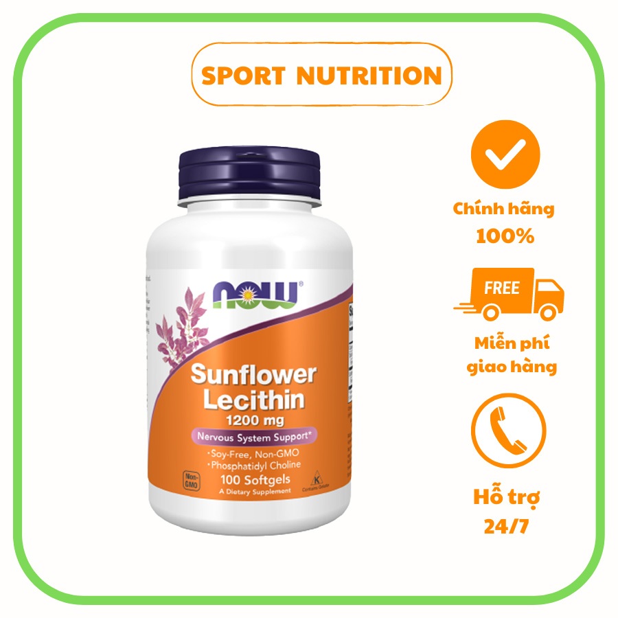 Viên uống chống tắc tia sữa Now Sunflower Lecithin 1200 mg, 100 viên an toàn với mẹ đang cho con bú