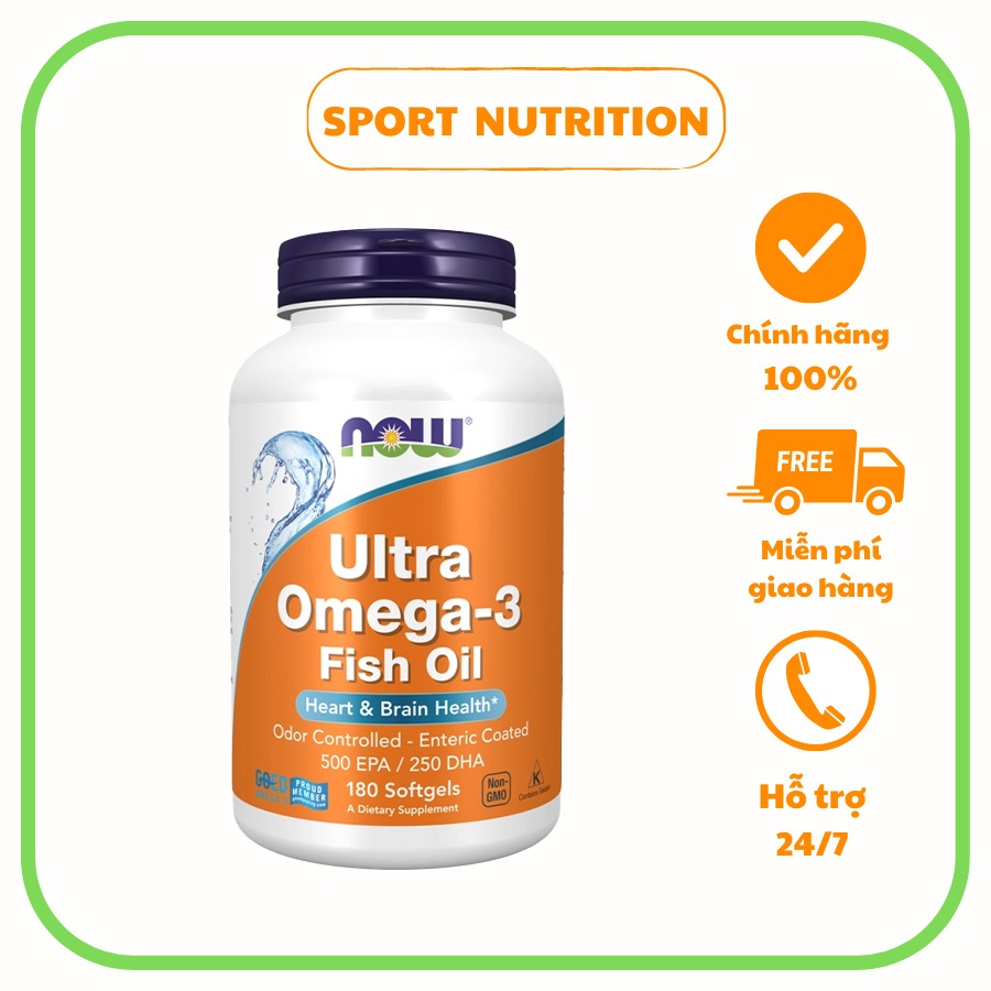 Viên dầu cá Now Ultra Omega-3 500 EPA/250 DHA, fish oil hỗ trợ đẹp da, cải thiện thị lực, giảm mụn
