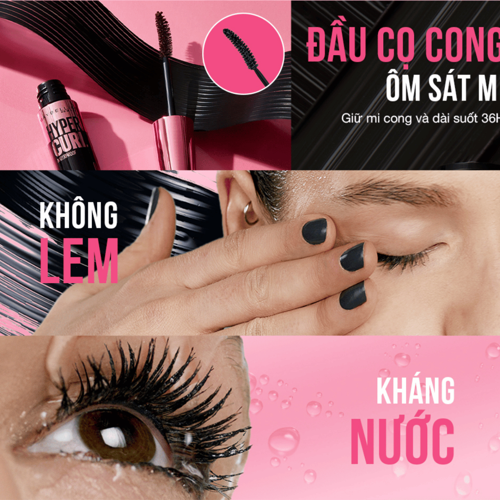 Mascara Maybelline Hyper Curl New York Waterproof Dài Mi và Cong Mi Đen 9.2ml Thái Lan