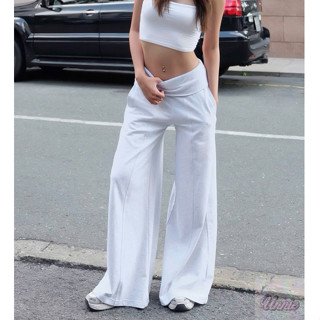 Quần suông ống rộng Unnie quần dài cạp thấp bảng lưng to / Quần chân cua màu xám