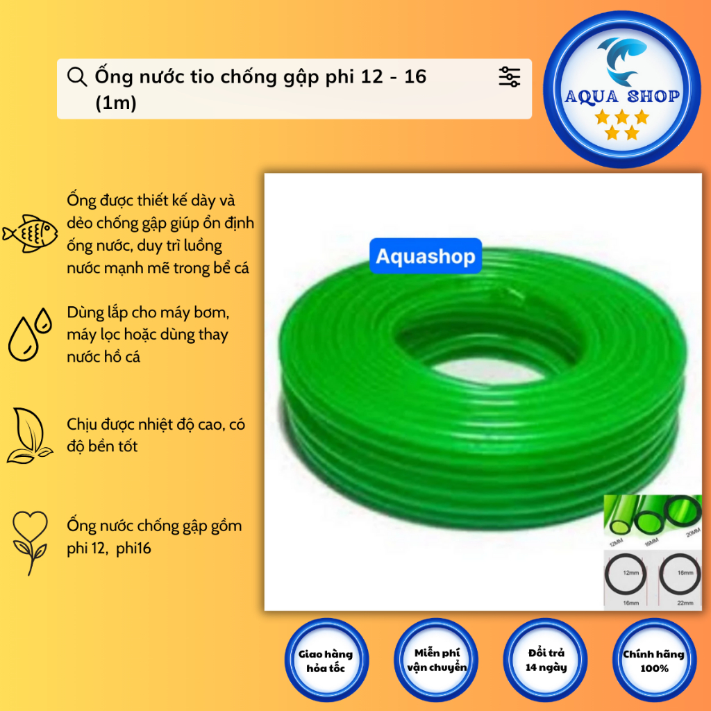 Ống nước tio chống gập phi 12 - 16 (1m)