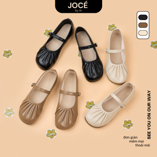  Giày búp bê quai ngang KHOÁ GÀI mũi tròn nhún,da mềm Jocé đế bệt cao su nhẹ nhàng cho nữ đi du lịch 