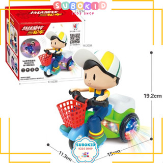  Đồ Chơi Em Bé Đạp Xe Xoay 360 Độ Có Đèn Và Phát Nhạc cậu bé đạp xe shipper Subokid 
