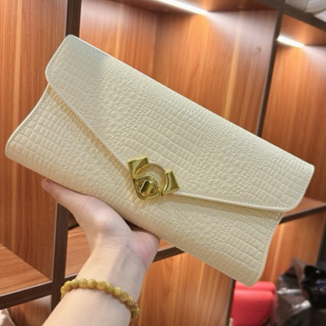 túi ví cầm tay kèm dây xích dài, clutch 605 cầm tay khuy xoay siêu đẹp