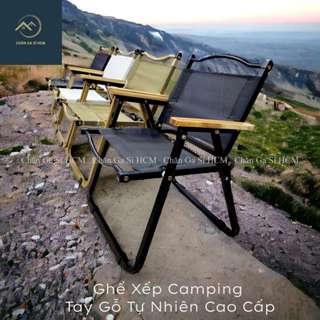  📢GIAO HỎA TỐC📢 Bàn Ghế Cà Phê Camping Xếp Gọn Sơn Tĩnh Điện Cao Cấp Ghế Tay Gỗ Tự Nhiên_Chính Hãng 
