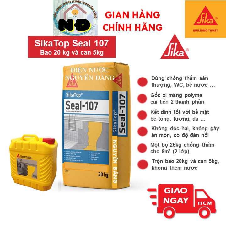[Đặt Trực Tiếp 860k/Bộ 25Kg] Sika TopSeal 107 Vữa Chống Thấm Và Bảo Vệ 2 Thành Phần Cho Sân Thượng, 