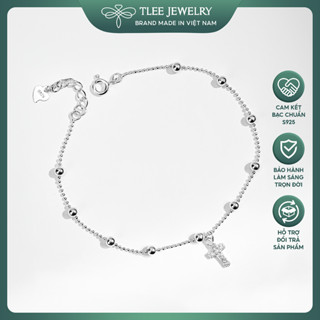 Lắc tay bạc nữ TLEE dây bi nhỏ treo mặt Thánh giá đính đá TLEE JEWELRY LT0337