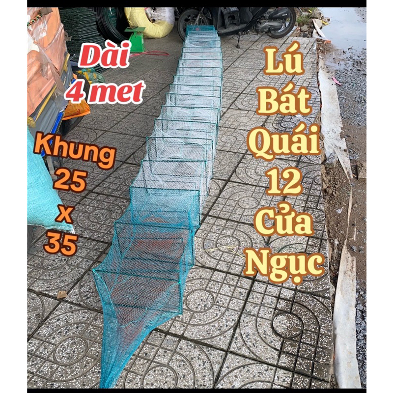 Lú bát quái, lú 12 cửa ngục, Dài 4 met, 18 khung kẻm 25 x 35cm, Mắt lưới 1,5p và 2,5p