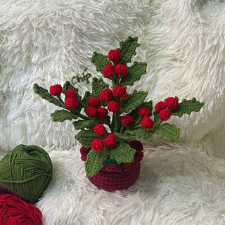 [Ảnh thật] Chậu hoa Holy berry bằng len handmade