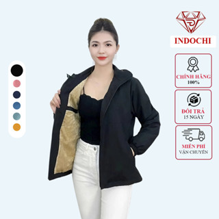 Áo khoác gió lót lông nữ INDOCHI áo 2 lớp gió chống nước lớp lót lông vàng dữ ấm cực tốt trẻ trung