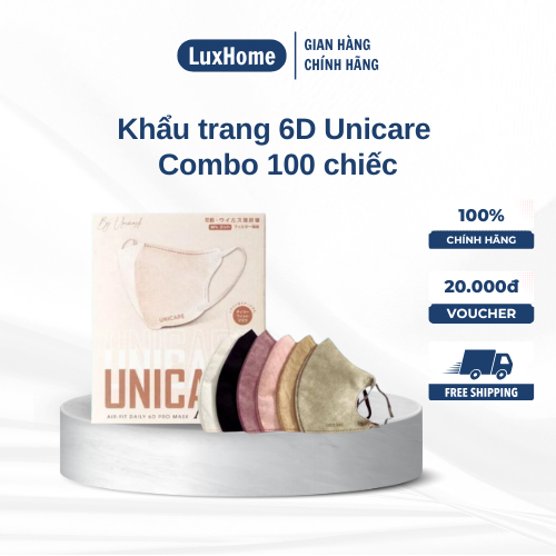 UNICARE Combo 100 Chiếc Khẩu trang UNICARE 6D ProMask Kháng Khuẩn Quai Chun Mềm Mại 3 Lớp Kháng Khuẩn