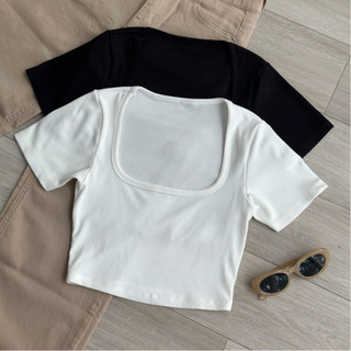 Áo thun croptop tay ngắn cổ vuông basic A-57