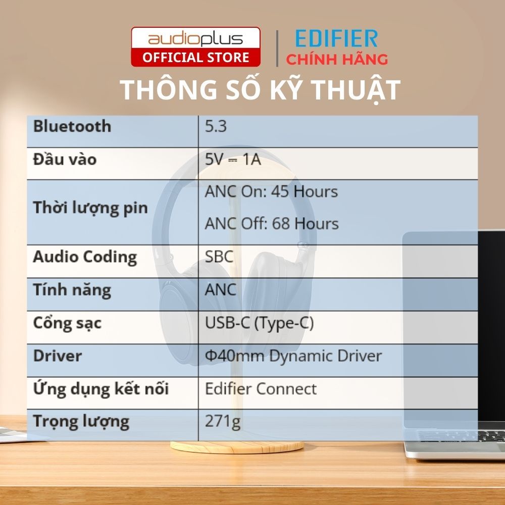 Tai nghe bluetooth chụp tai EDIFIER WH700NB - BT v5.3 - Pin trâu 68 giờ - Chống ồn chủ động | BigBuy360 - bigbuy360.vn