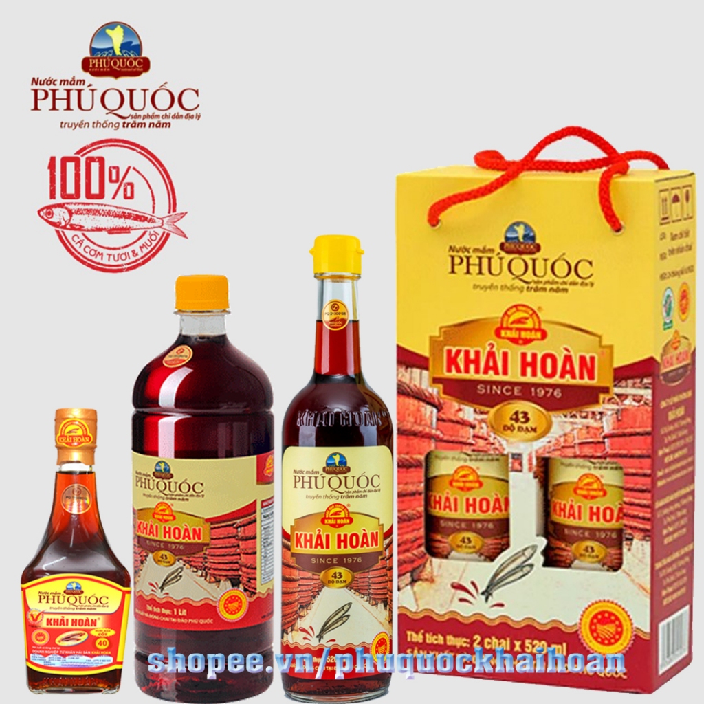 Nước Mắm Khải Hoàn Phú Quốc (40 độ đạm, 43 độ đạm, 30 độ đạm, 20 độ đạm).