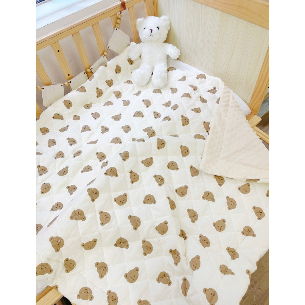 Chăn Xô Muslin Chần Bông Hạt Đậu Họa Tiết Đáng Yêu, Dày Dặn Và Ấm Áp Cho Bé BABICO