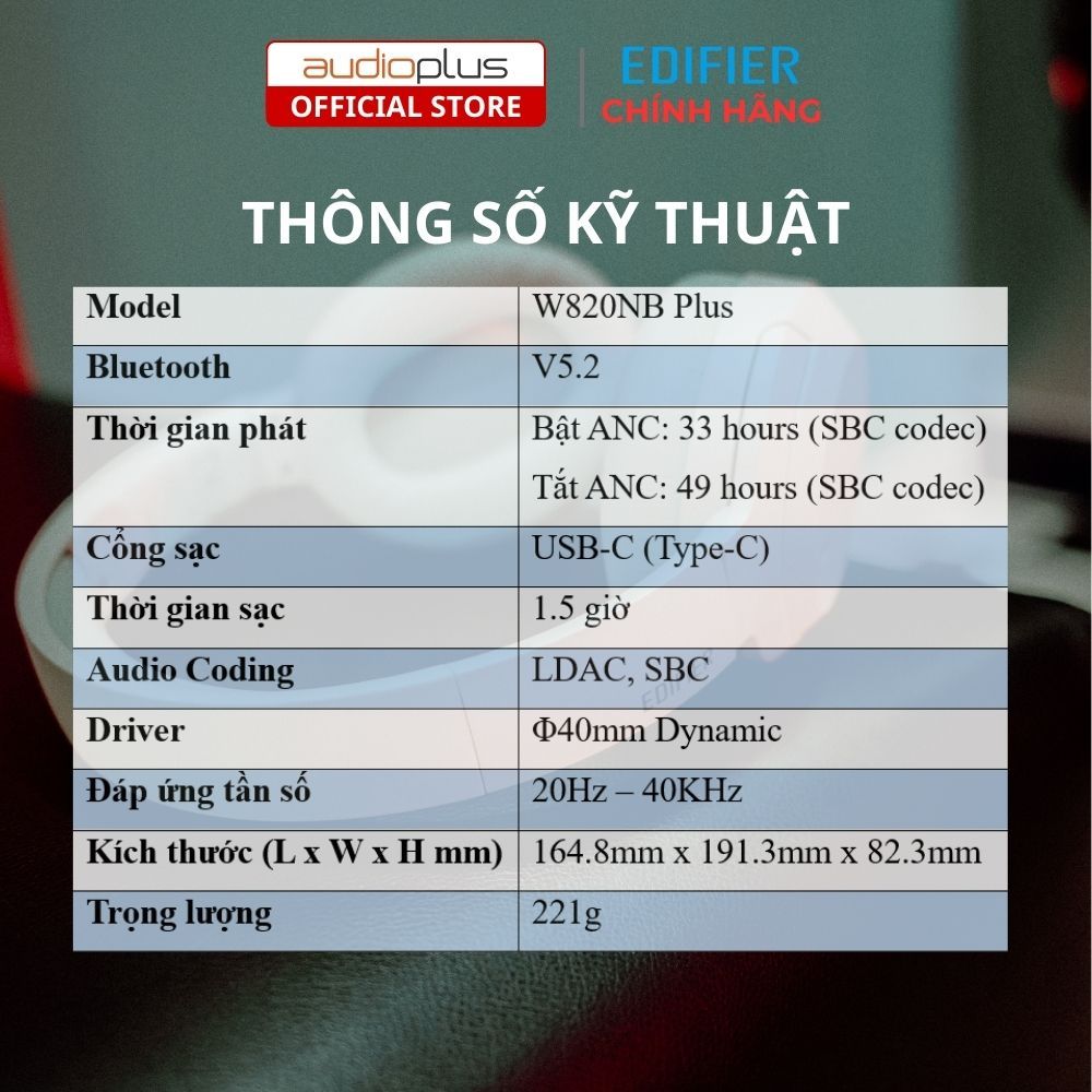 Tai nghe bluetooth chụp tai EDIFIER W820NB Plus - BT v5.2 - Thiết kế êm ái - Mic đàm thoại rõ | BigBuy360 - bigbuy360.vn