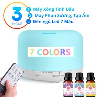 Máy Xông Tinh Dầu Phòng Ngủ, Máy Phun Sương Tạo Ẩm, Led 7 Màu dùng làm Đèn Ngủ Tỏa Sáng Cực Đẹp