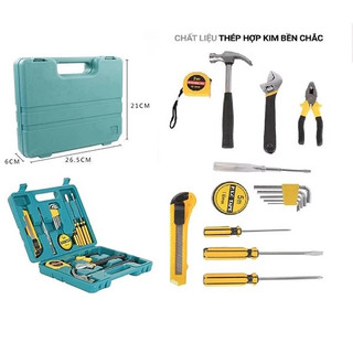 Bộ Dụng Cụ Sửa Chữa 16 Món Gồm Cờ Lê Kìm Búa Kéo Mỏ Lết Tua Vít Lục Giác Thước Đo Bút Thử Điện Đa Năng